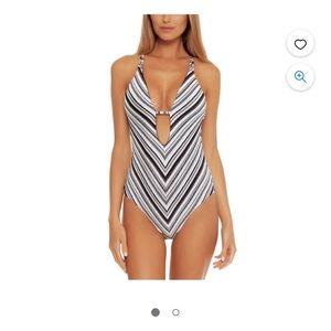 Becca black and white striped one piece - med